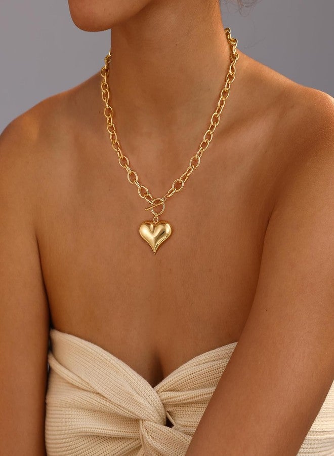 Carffordo Gold Heart Necklace for Women - Dainty Chunky Gold Necklace Trendy 14K Gold Plated Heart Pendant Paperclip Chain Choker Necklaces for Women Non Tarnish Love jewelry Gift - Image 3